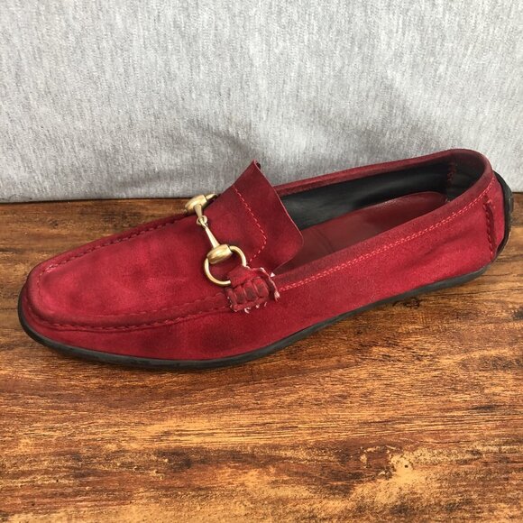 Gucci Women's SZ 10.5 B Red Wine Suede Slip On Driving Loafers Horsebit  Shoes - Picture 6 of 11